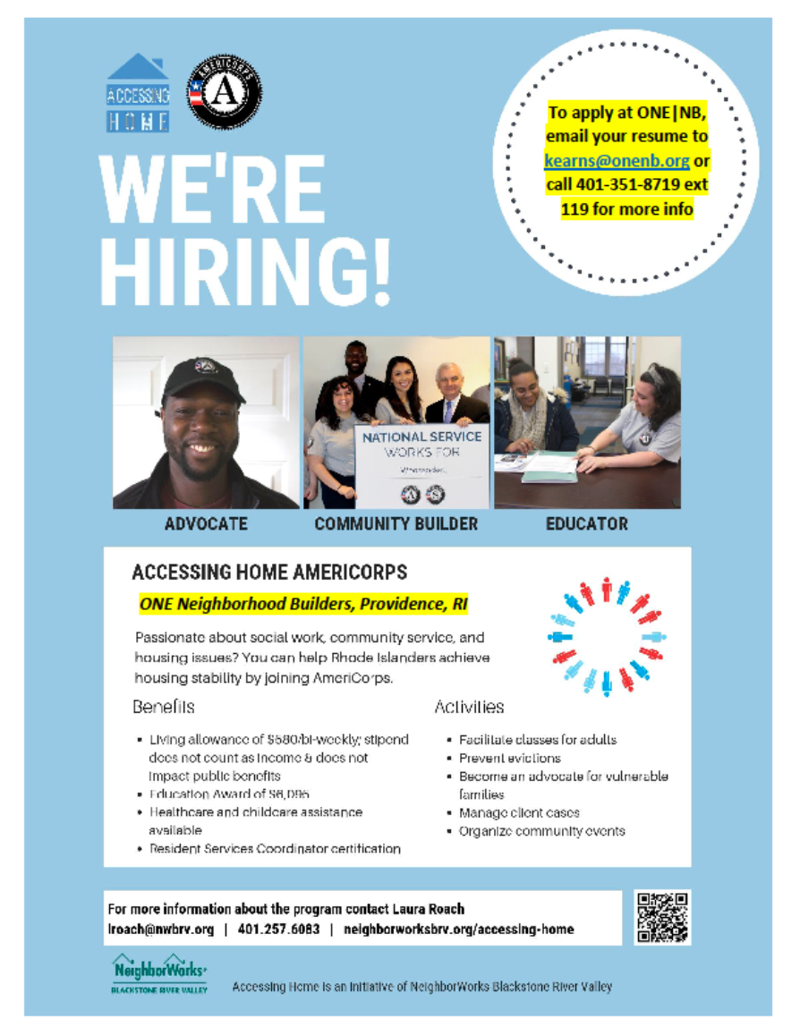 New Position at ONE|NB: AmeriCorps Resident Services Coordinator