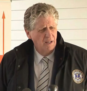 RI Governor Dan McKee speaks at news conference held at King Street Commons in Providence on Tuesday, February 7, 2023. Screen grab from WPRI.com broadcast