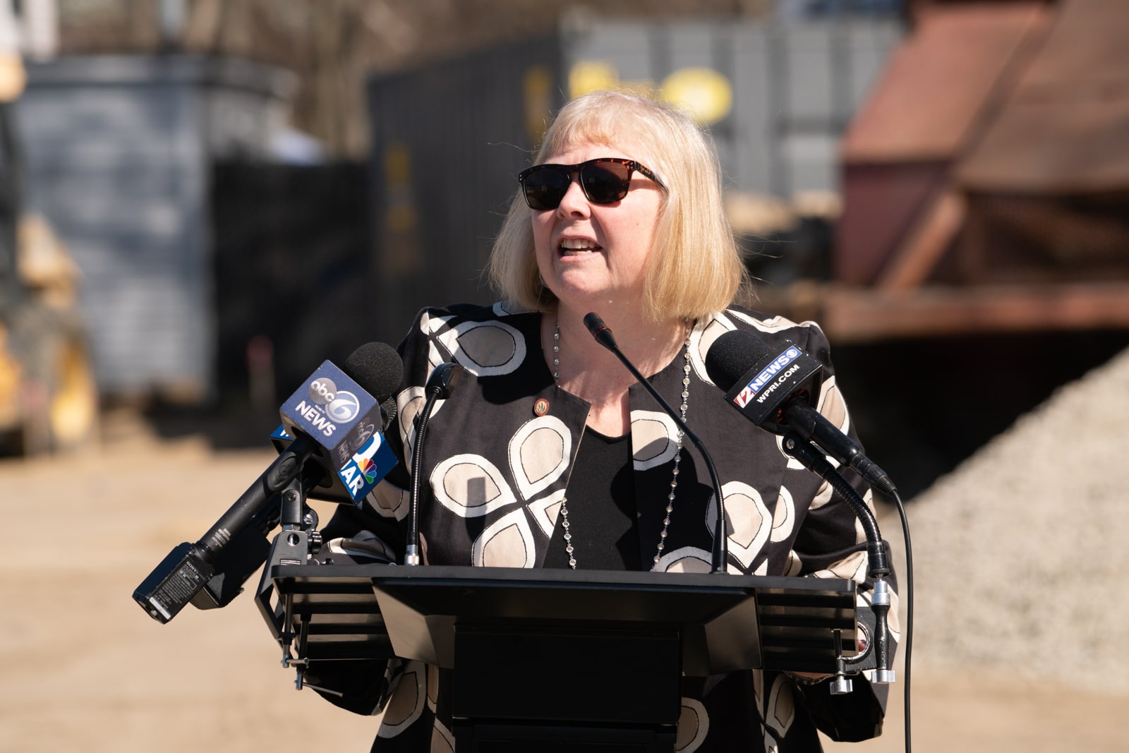 RI Sen. Valarie Lawson speaks at the groundbreaking event for the Residences at Riverside Square in East Providence on Monday, April 10, 2023. Photo by Stephen Ide/ONE Neighborhood Builders
