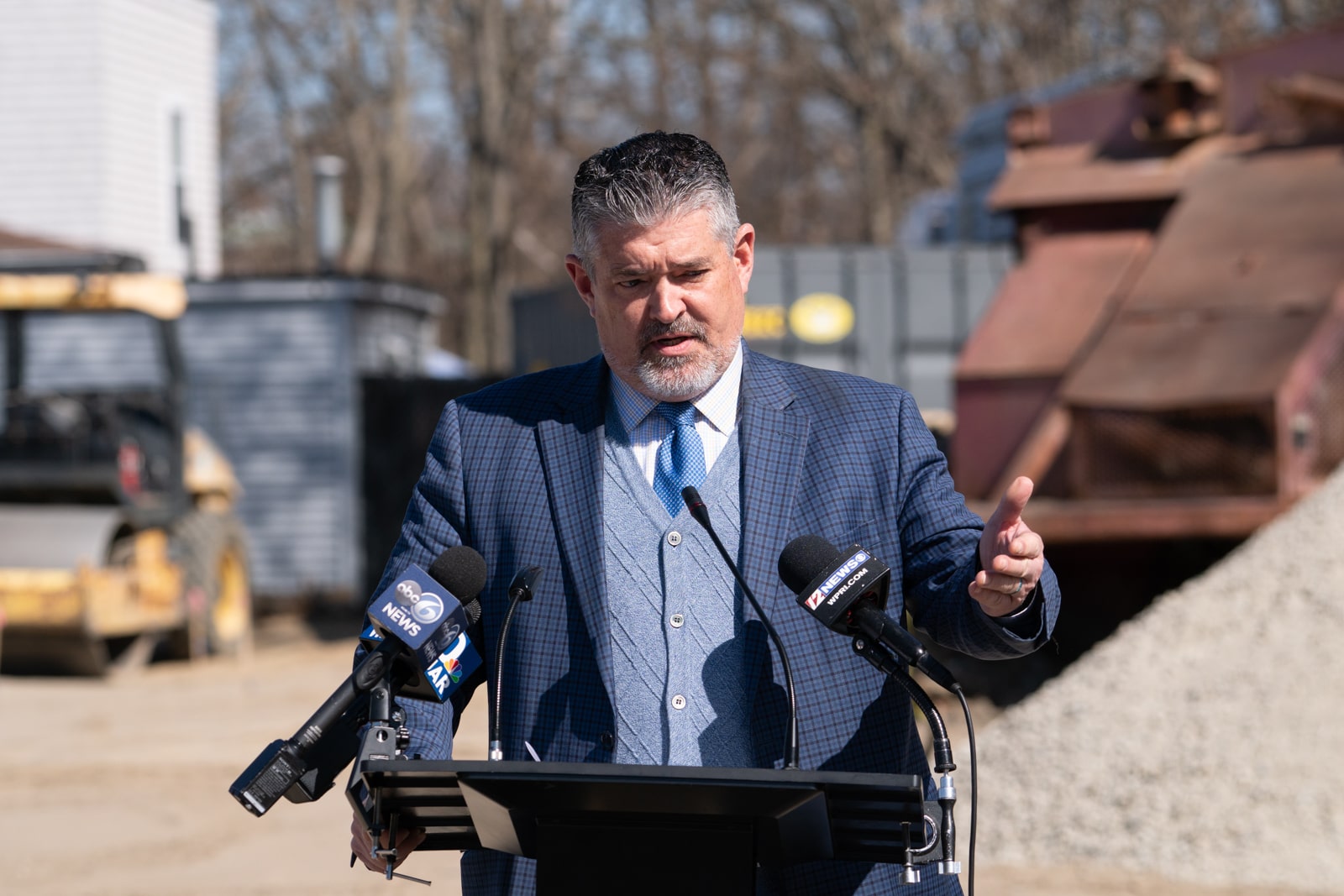 RI Rep. Matthew Dawson speaks at the groundbreaking event for the Residences at Riverside Square in East Providence on Monday, April 10, 2023. Photo by Stephen Ide/ONE Neighborhood Builders