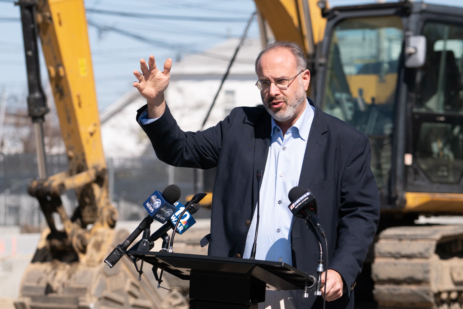 Stefan Pryor, Rhode Island's Secretary of Housing, speaks at the groundbreaking event for the Residences at Riverside Square on Monday, April 10, 2023. Photo by Stephen Ide/ONE Neighborhood Builders