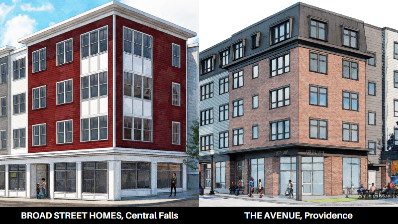 Broad Street Homes en Central Falls y The Avenue en Providence. Renders arquitectónicos