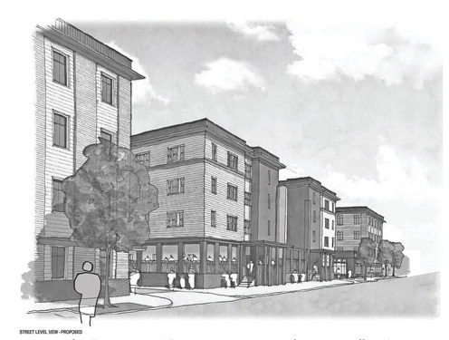 Uma representação da Taunton Avenue Collaborative mostra o exterior do projeto de habitação a preços acessíveis em East Providence. FORNECIDO POR ONE NEIGHBORHOOD BUILDERS